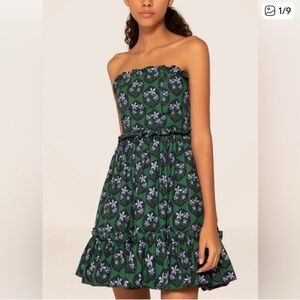 AGUA BENDITA Rosa Alegria Cotton Strapless Mini Dress Green and Navy Floral